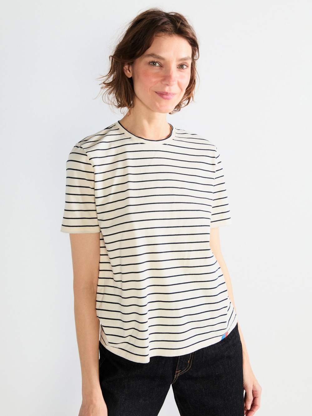KULE The Striped Modern Tee Shirt in Navy & Cream Stripe | Organic Cotton | XS